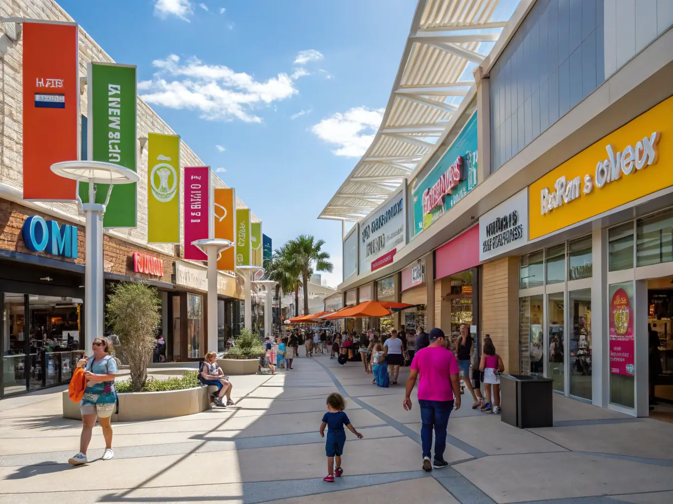 A photograph of a vibrant retail center with a mix of local businesses and well-known brands, featuring updated storefronts and ample parking, reflecting Z Equity Group's retail investment strategy.