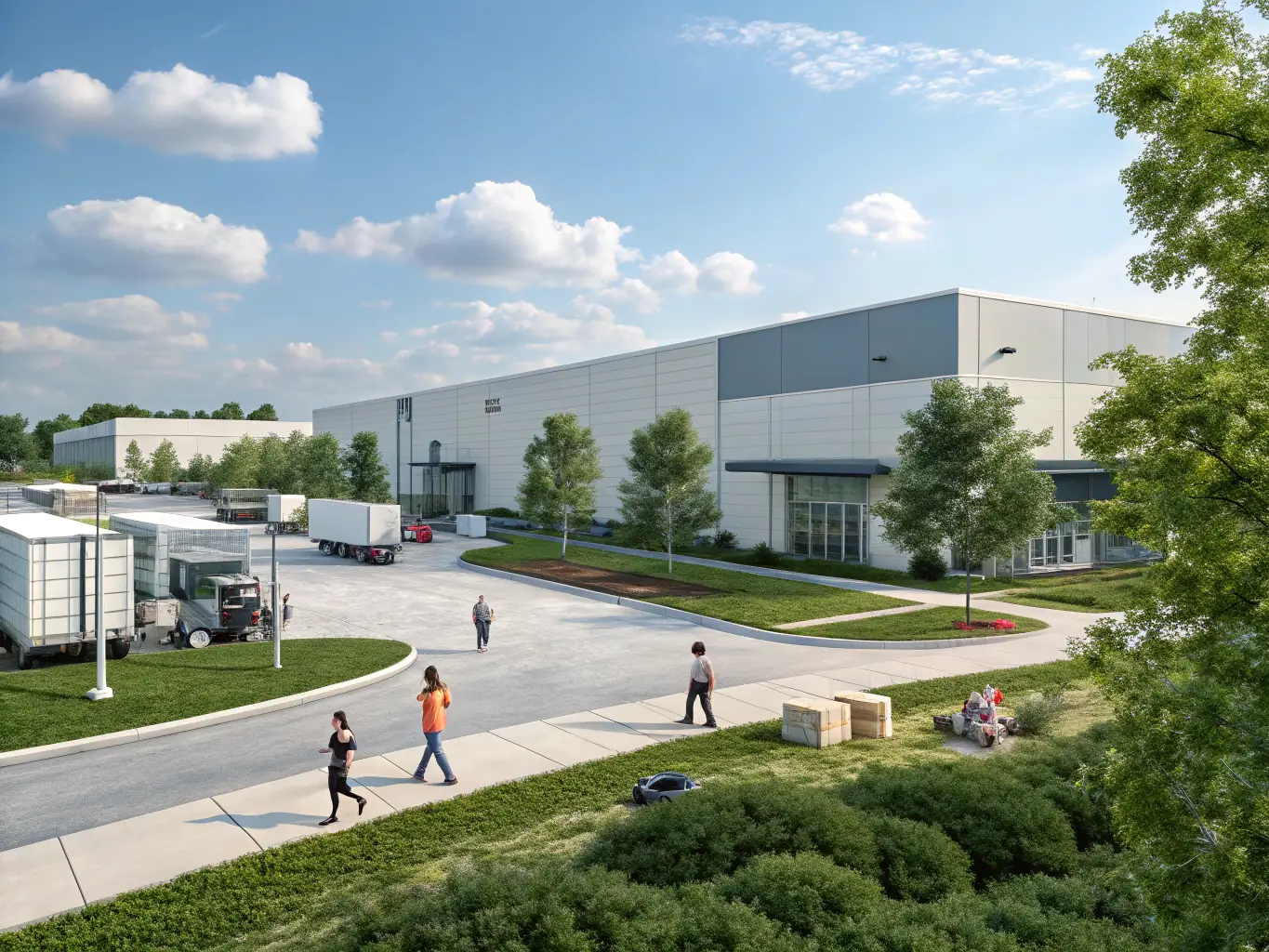 A photograph of a modern, well-maintained small bay industrial park with multiple loading docks and a clean, organized exterior, showcasing the type of industrial properties Z Equity Group invests in.
